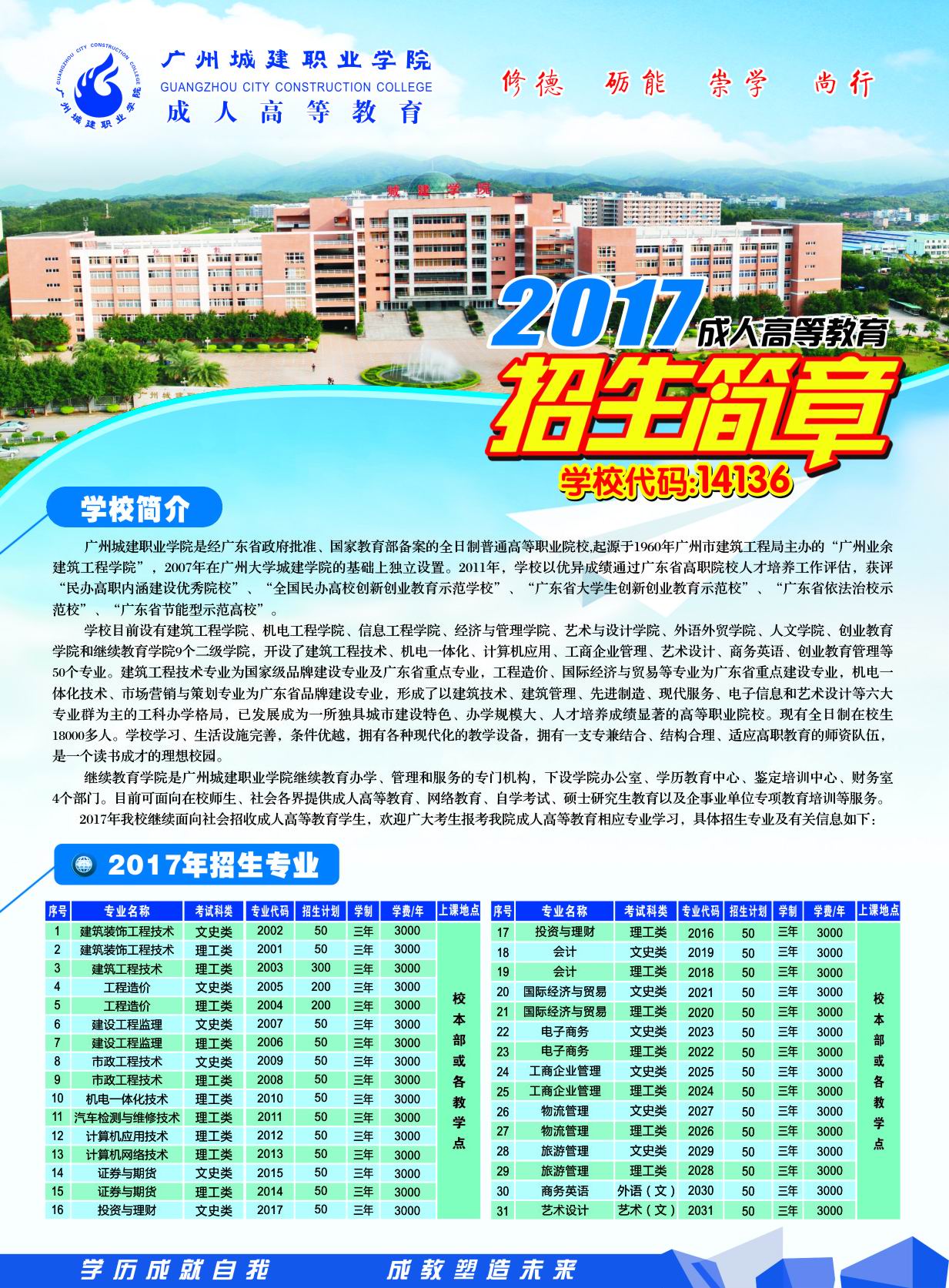 2017年广州城建职业学院成人高考招生简章